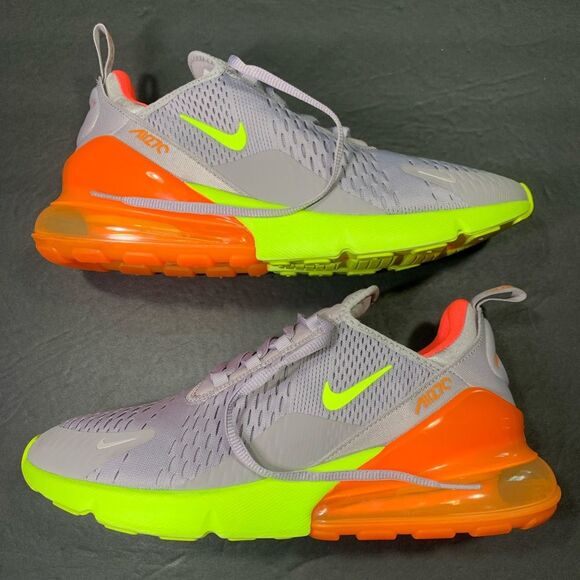 Nike Air Max 270 Men’s Gray Volt Orange Fluorescent Yellow Sneakers Size 9.5 - Picture 5 of 10